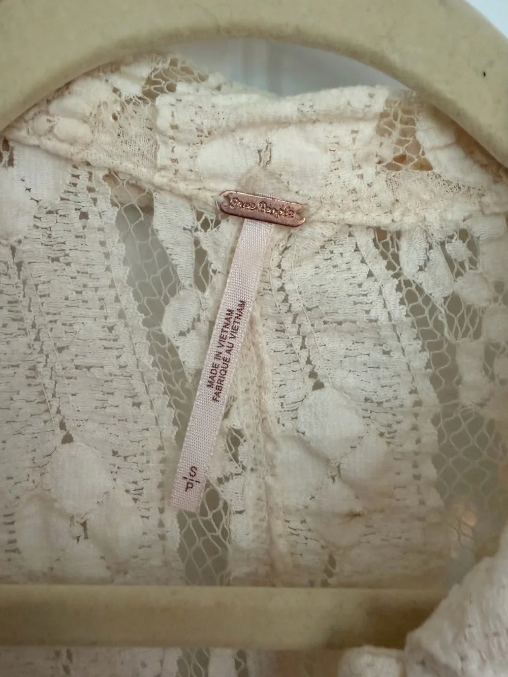 Free People Ivory Lace Blouse with Textured Dot Detail